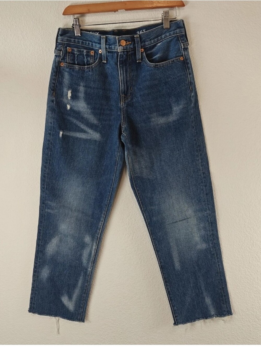 J.Crew Slouchy Boyfriend Jeans Barn Wash 26 Tall Relaxed Straight Leg Frayed